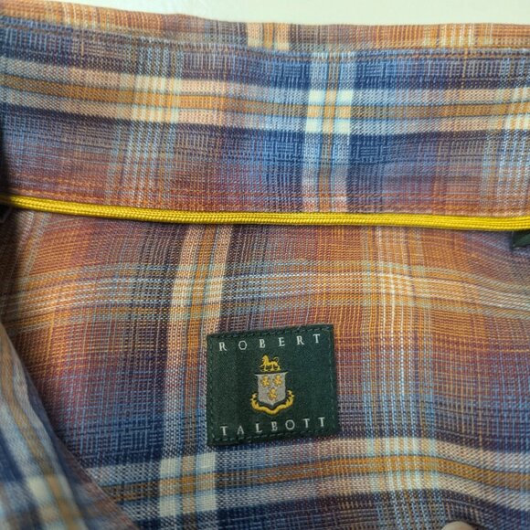 Robert Talbott Size Large Orange/Blue Plaid Button Down in 100% Linen - Picture 10 of 16